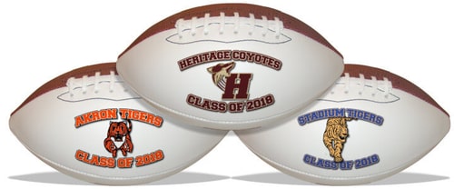 football featuring school team name along with mascot and year
